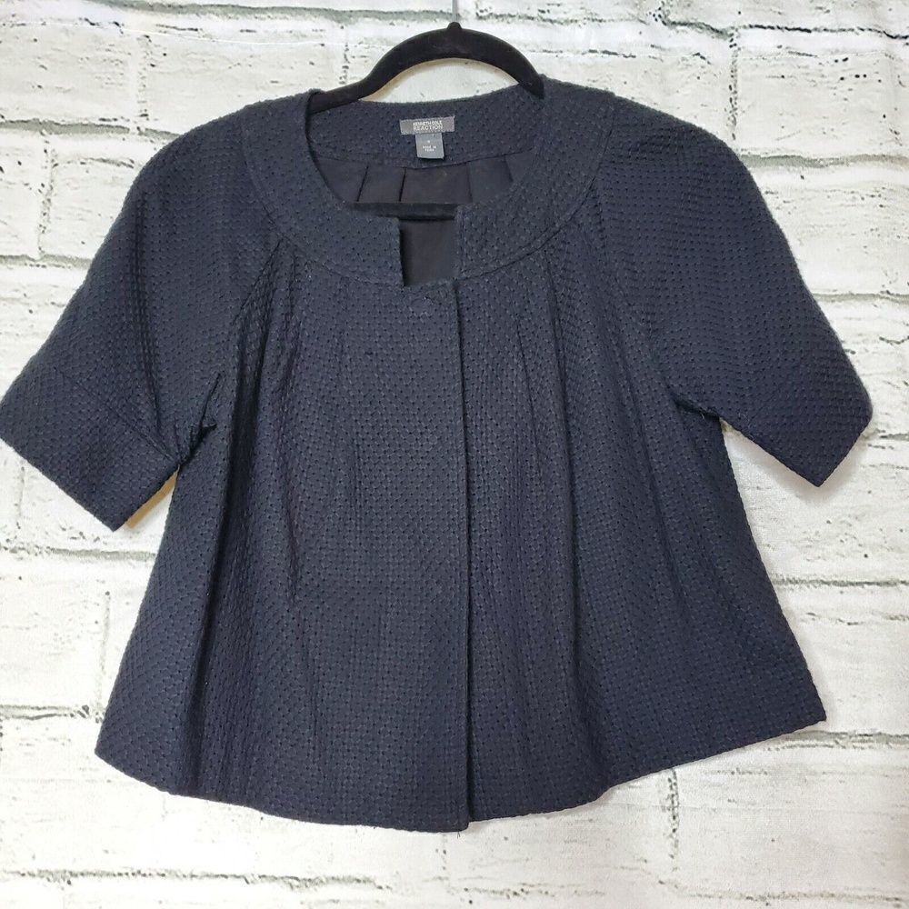 Kenneth Cole Reaction short shrug cardigan textured Jacket Women's size 2 Black - Picture 2 of 7